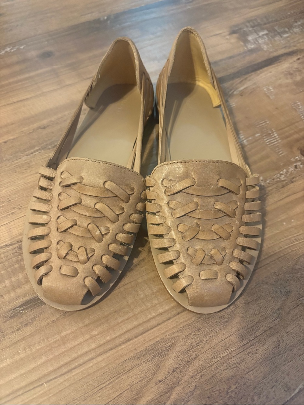 Woven Leather Huarache Flats - Tan